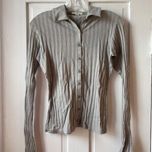 Vince Ribbed Button-Up Long Sleeve Shirt in Sage